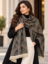 Midnight Fern Print Scarf – Black & Cream