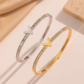 Crystal V Detail stainless steel Bangle in Gold