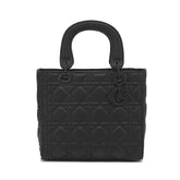 Black Quilted Leather-Look Top Handle Bag with Long Strap