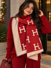 Women’s Red & Cream Monogram Scarf – Luxury Soft Winter Wrap