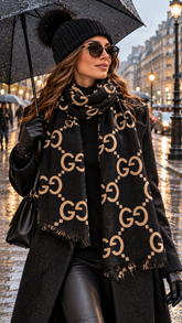 The Midnight Luxe Scarf – Black & Camel