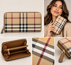 Brown strips purse with zip