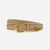Solid Brass & Braided Faux Leather Belt in Beige