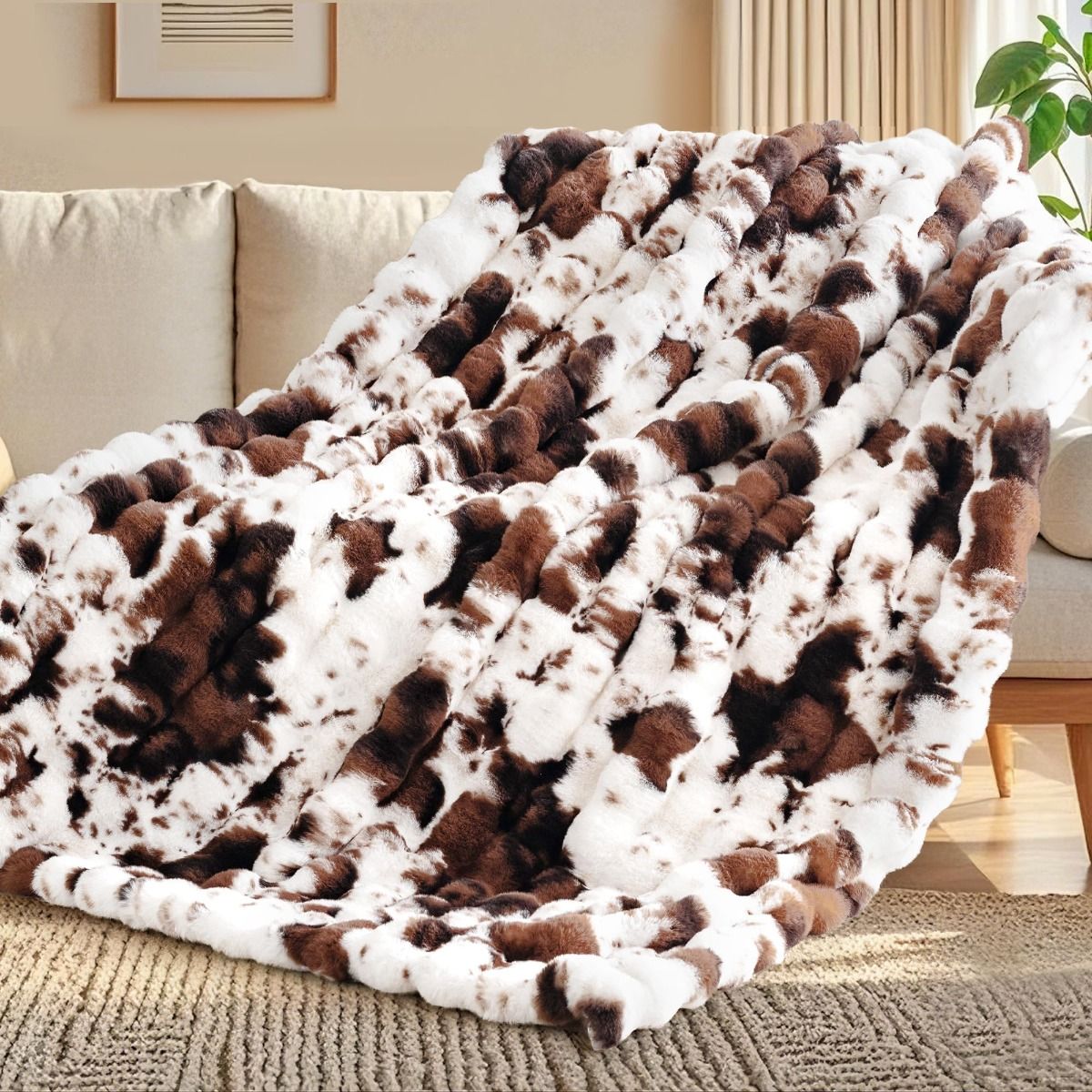 Faux Animal Print Throw in Brown/White (130cm*160cm) BLK018