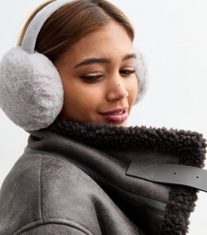 Grey Faux Fur Adjustable Headband