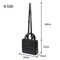 Black leather look quilted top handle bags with long strap - K520