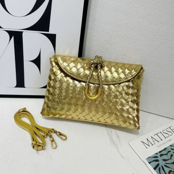 Woven Crossbody Bag with Gold Accent