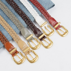 Solid Brass & Braided Faux Leather Belt in Black