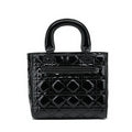 Black leather look quilted top handle bags with long strap - K520