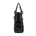 Black leather look quilted top handle bags with long strap - K520