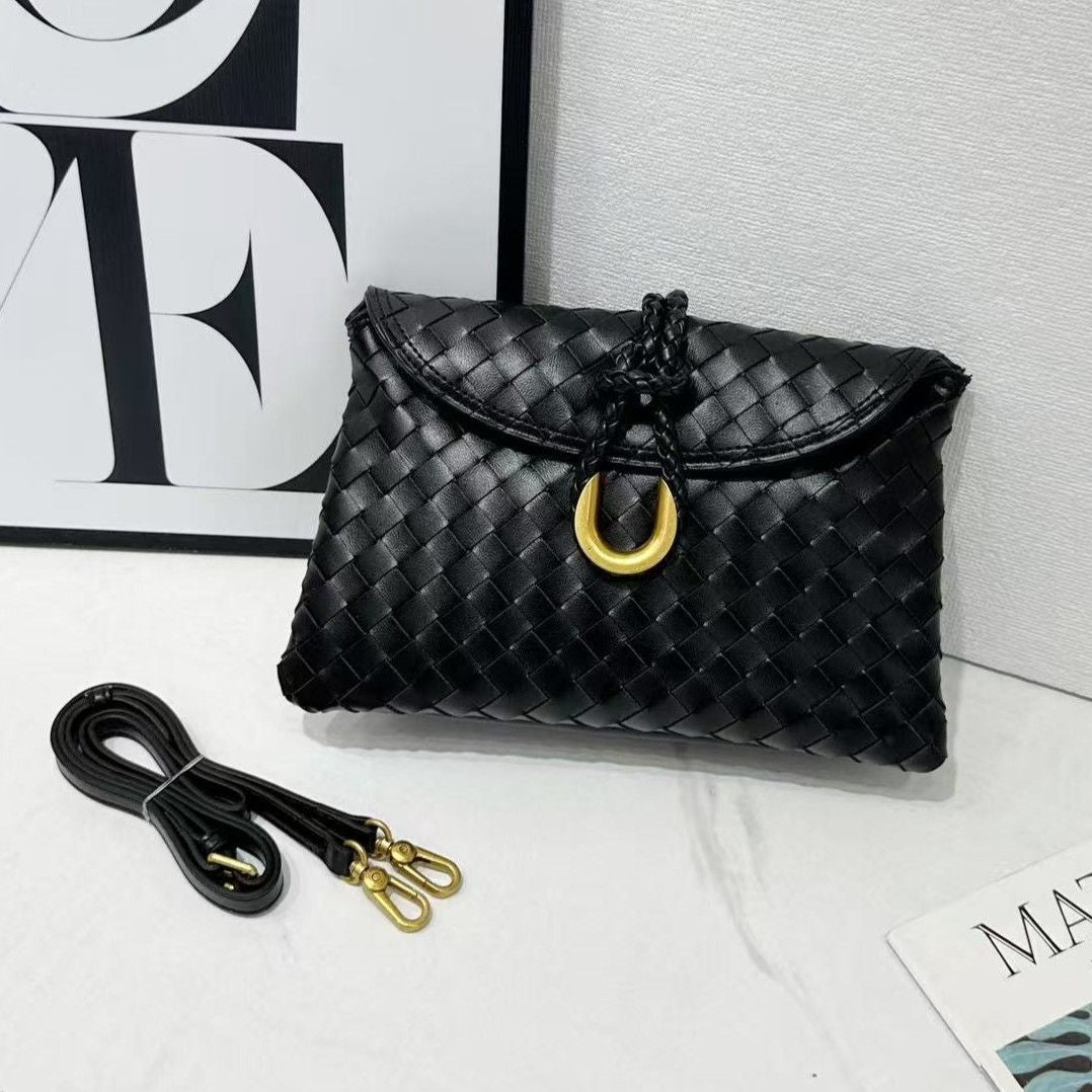Woven Crossbody Bag with Gold Accent