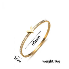 Crystal V Detail stainless steel Bangle in Gold