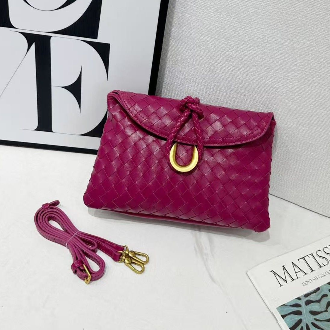 Woven Crossbody Bag with Gold Accent