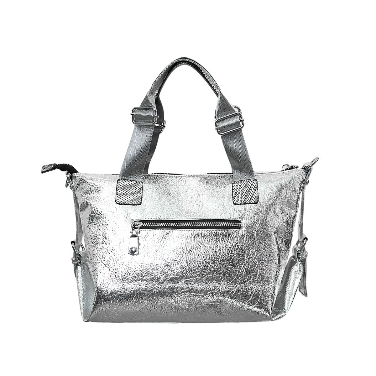 Trendy Teddy Bear Appliqué Shoulder Bag in Silver 60247