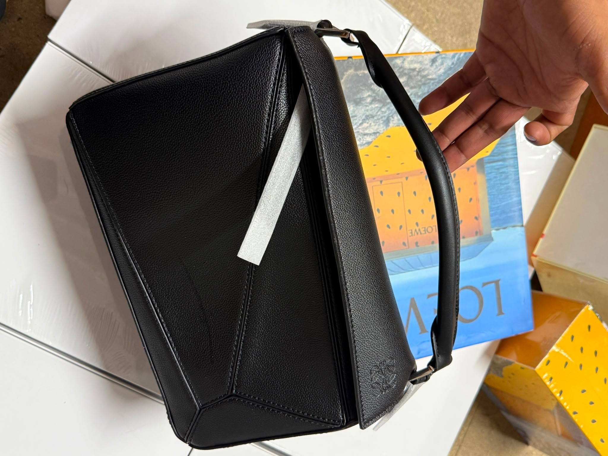 Geometric Puzzle Structured Crossbody Bag
