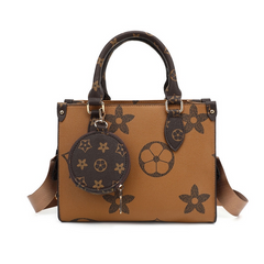 Apricot star print top handle bag with coin purse - 1680