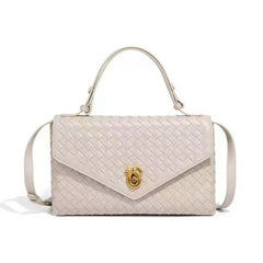 Woven Faux Leather Top Handle Bag with Gold Clasp
