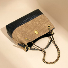 Woven Two-Tone Chain Shoulder Bag
