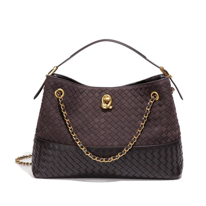 Woven Two-Tone Chain Shoulder Bag Y2820 Chocolate