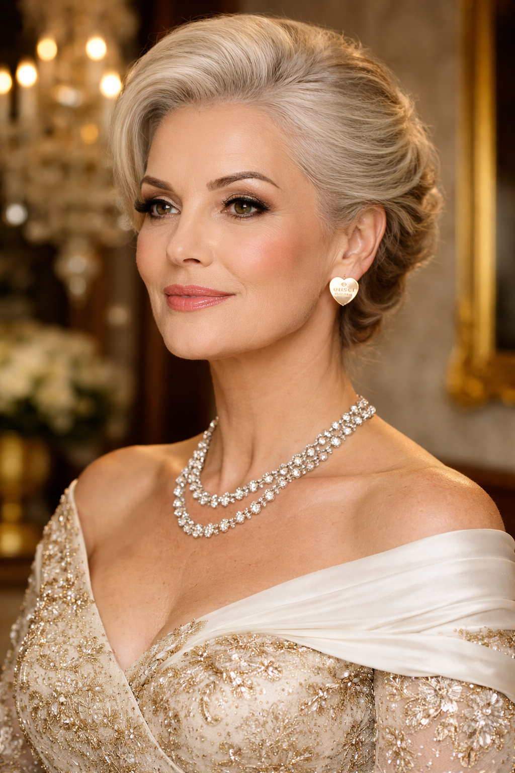 Gold heart earrings with a classic designer touch.