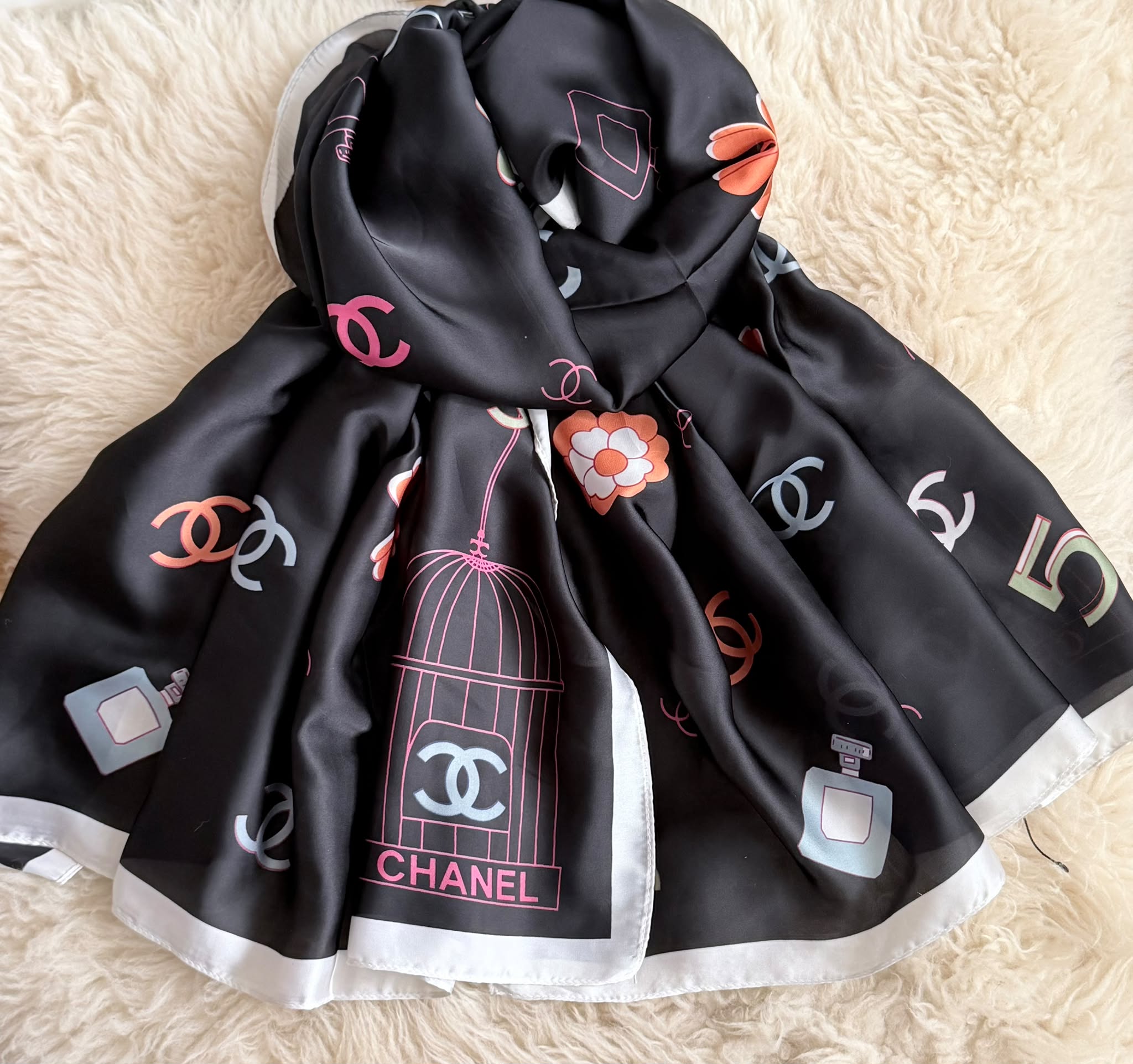 Midnight Bloom Silk Scarf