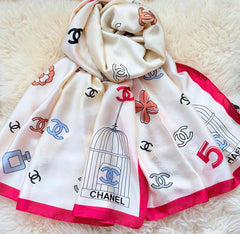 White  Bloom Silk Scarf