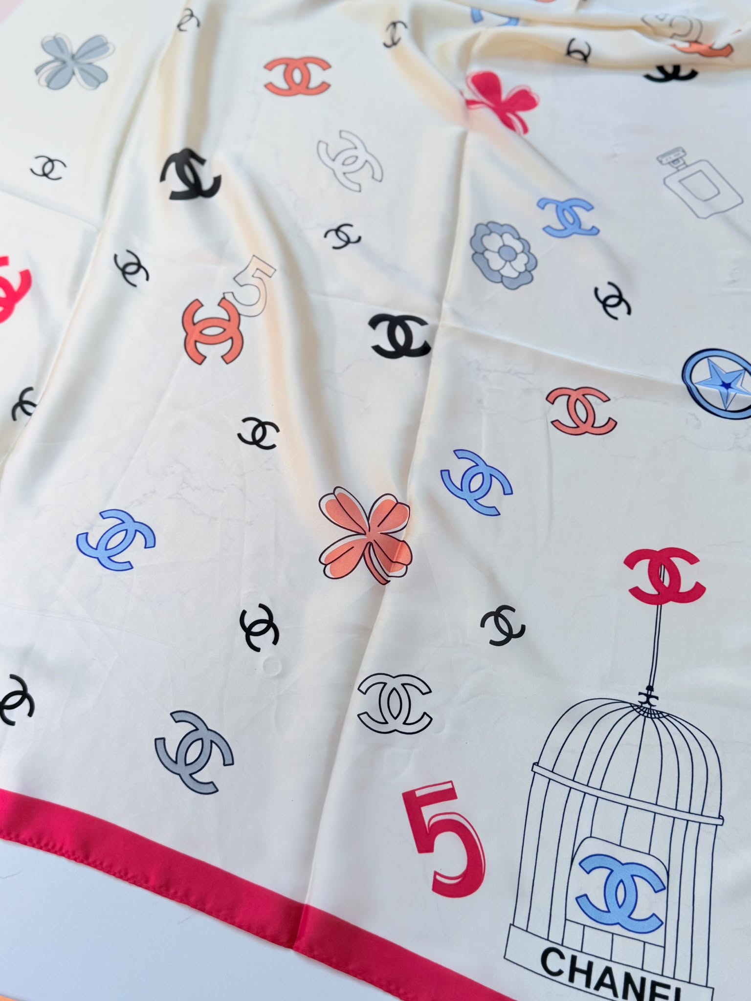 White  Bloom Silk Scarf