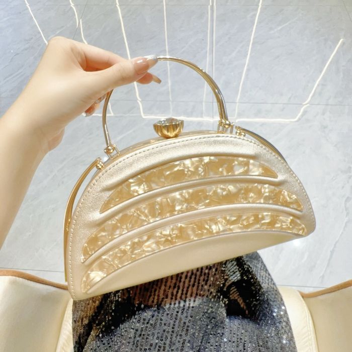 Arc Evening Bag with Handle and Crystal Clasp gold