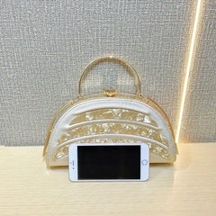 Arc Evening Bag with Handle and Crystal Clasp gold