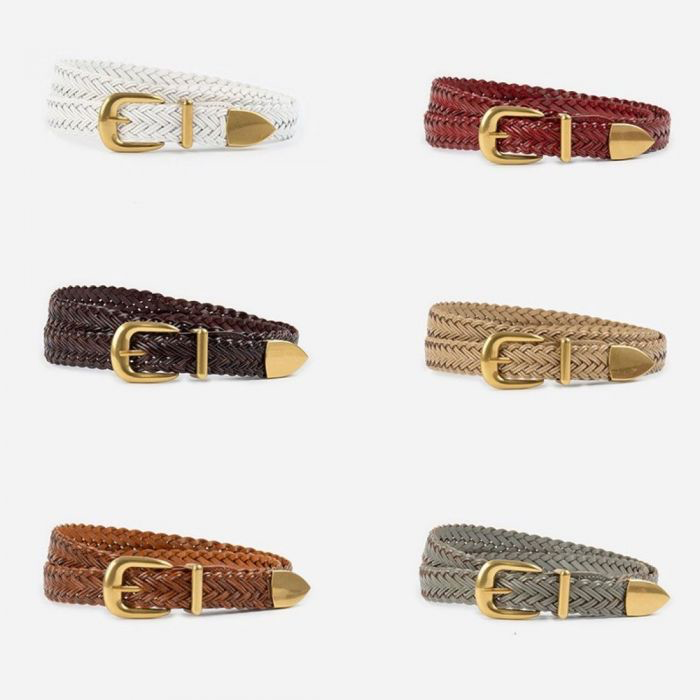 Solid Brass & Braided Faux Leather Belt in Beige