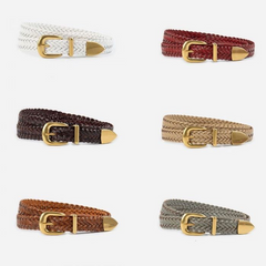 Solid Brass & Braided Faux Leather Belt in Beige