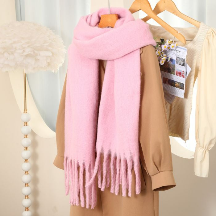 Soft Tassels Winter Blanket Scarf in Cream Woman