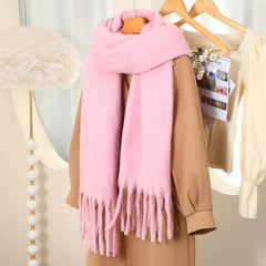 Soft Tassels Winter Blanket Scarf in Cream Woman