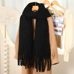 Soft Tassels Winter Blanket Scarf in Cream Woman