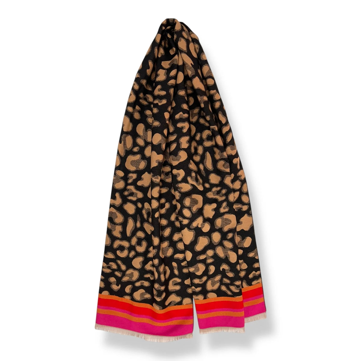 Leopard print with colouful border cashmere blend